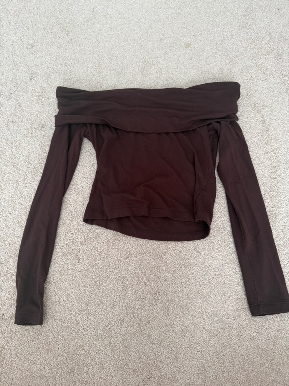 Garage Off-Shoulder Open Back Long Sleeve Top in Dark Brown